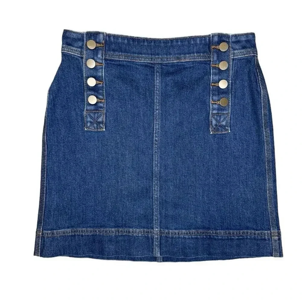 LOFT Outlet Women's Blue Denim Button-Front Mini Skirt Size 0 Casual‎ EUC